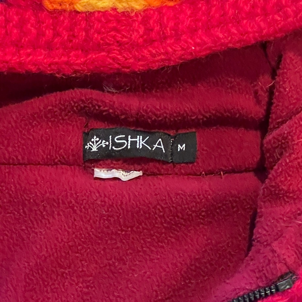 Ishka Rainbow Striped Wool Fleece Lined Zip Hoodie Sweater Handmade Nepal M READ - Picture 2 of 14